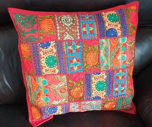 Indian Handcrafted Patchwork & Embroidery <b>Cushion</b> Cover Recycled Sequin Home Decor Living Room Ethnic Boho Decor - Product Image 6