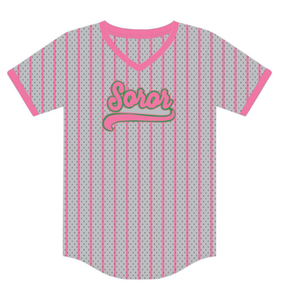 Pull de baseball gris clair pour sororité grecque, vêtements décontractés élégants pour sororité universitaire, rose et vert - Product Image 5