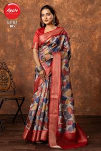 GATHA-Impresión de arte geométrico en tela de seda Tussar, diseño 08 - Product Image 5