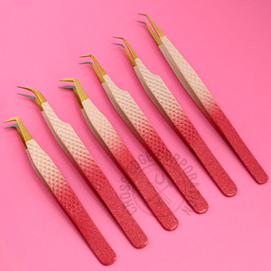 New Arrival Pink Fiber Tip Volume Lash Extension Tweezers Lightweight Long Isolation Tweezer Nonslip Lash <b>Tool</b> Salon - Product Image 1