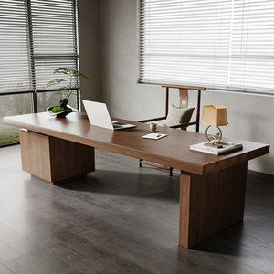 Walnut Rectangular Solid Wood Writing <b>Desk</b> with 3 <b>Drawers</b> for Home Office Bedroom - Product Image 1