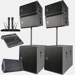 Système de sonorisation professionnel actif/passif pour concerts en extérieur, scène suspendue, église, avec caisson de basses de 10 pouces et 18 pouces, et enceintes line array. - Product Image 1