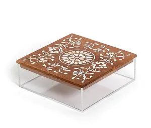 Wholesale Top Quality Acrylic Chocolate Box Square Shape With Wooden & Mother of Pearl Inlay Lid