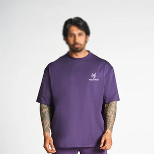 T-shirt à épaules tombantes de couleur unie 100% coton Style de rue imprimé audacieux pour hommes/femmes - Product Image 1