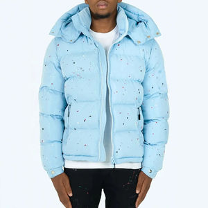 2025 chaqueta acolchada personalizada de alta calidad para hombre, abrigo de gran tamaño con burbujas, capucha desmontable, logotipo frontal, impresión en lienzo negro, diseñador OEM - Product Image 1