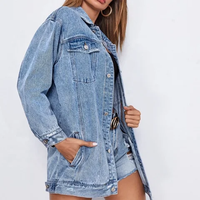 Veste en jean tissée personnalisée tendance pour femme, manches longues, bleue, boutonnée, délavée, vintage, matelassée, imperméable, vente en gros
