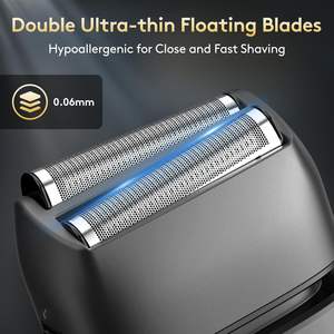 Rasoir électrique sans fil rechargeable par USB pour hommes, étanche IPX7, rasoir rotatif à double lame avec tondeuse escamotable, gris - Product Image 6