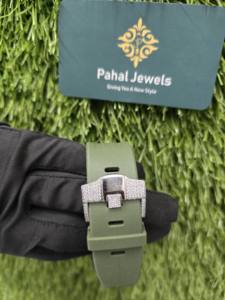 <b>Mens</b> Luxury Analog Glass Crystal <b>Stainless</b> <b>Steel</b> Green Rubber Band Watch Round Dial for Elegant Everyday Style - Product Image 4