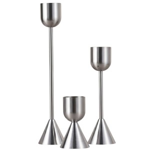 Juego de 3 Portavelas Cónicos Modernos de Metal Plateado, Elegantes Candelabros, Centro de Mesa para Decoración del Hogar, Cenas y Eventos - Product Image 4