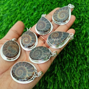 La mayoría de las tendencias, venta al por mayor, colgante de amonita Natural fina de plata 925 y collar de dijes para mujeres, joyería a granel para fiestas - Product Image 3