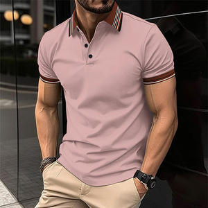 Summer Men's Leopard Pattern Embroidered Anti-Wrinkle Short Sleeve T-<b>Shirt</b> with <b>Henley</b> Collar High Quality - Product Image 6