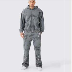 Nouveauté : Survêtement réversible pour homme, taille plus, écologique, coupe-vent, à capuche, lavage à l'acide, fermeture éclair, logo imprimé, uni, saison hivernale - Product Image 2