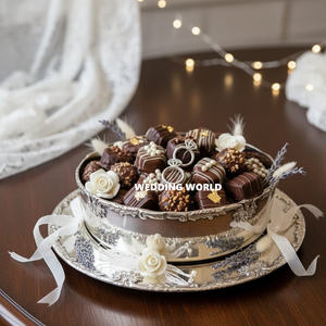 Shiny Silver Plated <b>Chocolate</b> Bowl With Plate Round Shape Sweet Bowl Customized Size Luxury <b>Ramadan</b> <b>Chocolate</b> Bowl - Product Image 1