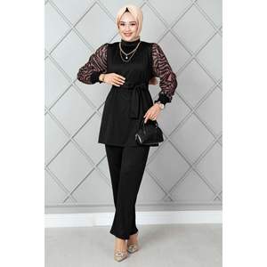 Zebra Pattern Sleeve Traje De 2 Piezas Negro-Visón - Product Image 1