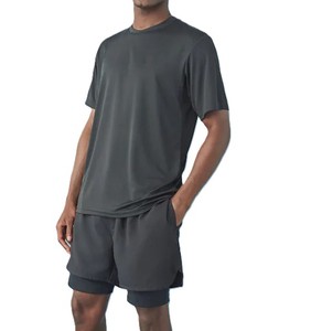 Camiseta de entrenamiento elástica de secado rápido para hombre, ropa deportiva de gimnasio con diseño personalizado para hombre, cuello redondo, color gris, ajuste holgado - Product Image 4