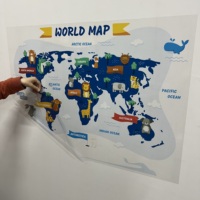 Mapa del mundo con temática de animales para niños, Material de poliestireno duradero reutilizable que mantiene la superficie con electricidad estática