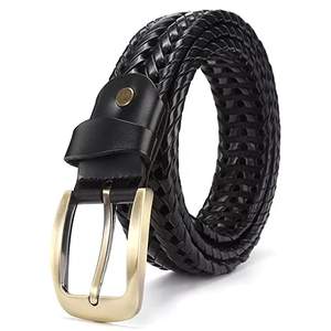 Men's Micro Adjustable Genuine <b>Leather</b> <b>Belt</b> Knitted <b>Braided</b> Design with Brass for Buckle for Casual & Formal Use - Product Image 2