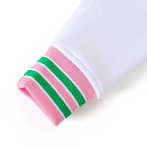 AKA <b>White</b> Fleece Letterman Jacket Unisex Pink Green Chenille Embroidery Greek Letter Varsity Style Premium Cotton <b>Zip</b> <b>Up</b> - Product Image 4