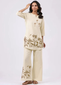 Trendmalls ชุดเสื้อผ้าคอตตอนสำหรับผู้หญิง, เซ็ตเสื้อแขนยาวสามส่วนถักเหนือเข่ากันน้ำแห้งเร็ว (C25) - Product Image 4