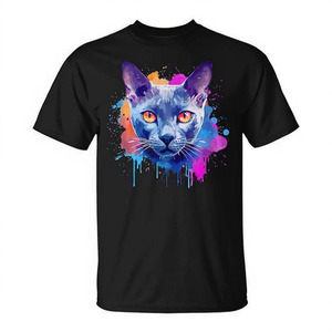 Camiseta sin mangas con diseño de gato ruso azul de Splash Art, divertida y colorida, ideal para amantes de los gatos. - Product Image 3