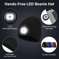 Berretto LED Unisex Ricaricabile USB con 4 LED Rimovibili, 3 Modalità, Lampada Frontale a Mani Libere per Corsa Notturna e Jogging