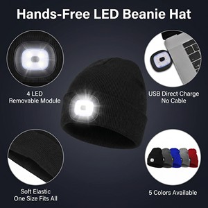 หมวกบีนนี่ LED แบบยูนิเซ็กซ์ ชาร์จ USB ได้ ถอดออกได้ ไฟ LED 4 ดวง 3 โหมด ไฟฉายคาดศีรษะแบบแฮนด์ฟรี สำหรับฤดูหนาว ถักนิตติ้ง เหมาะสำหรับวิ่งกลางคืน จ๊อกกิ้ง - Product Image 2