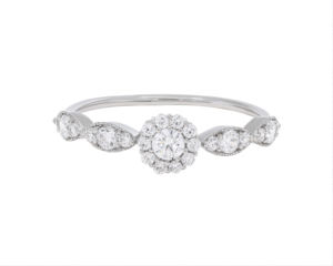 Anillo de compromiso de halo de moissanita de diamante creado en laboratorio de 0,45 quilates de diseño impresionante al por mayor anillos de diamantes de Ley 925 de oro sólido - Product Image 3