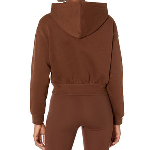 Top corto de entrenamiento informal con logotipo personalizado, sudaderas con capucha, jersey de manga larga, Top corto holgado de peso pesado para mujer, sudaderas con capucha a la moda - Product Image 2