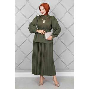 Costume Hijab 2 pièces avec boutons sur les épaules kaki - Product Image 2