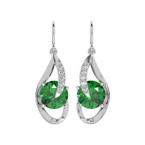 NOVAMART Fine 925 Sterling <b>Silver</b> <b>Drop</b> <b>Earrings</b> for Women & Girls Dark Green Eye Design Rhodium Plating Swiss Zirconia Water Who - Product Image 1