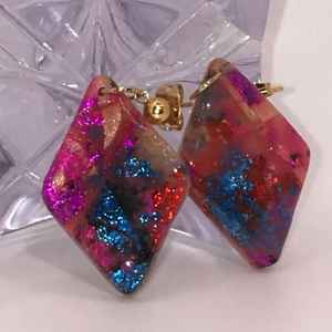 Pendientes coloridos de resina, pendientes de aro grandes gruesos de acrílico sólido para mujer, joyería cuadrada Vintage chapada en oro, caliente - Product Image 2