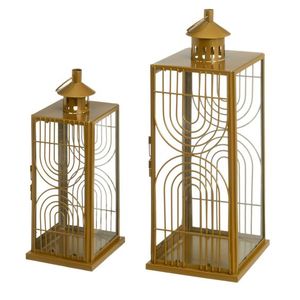 Linterna de Metal de alambre dorado para el hogar, linterna de suelo para acampar interior/exterior con vidrio, linterna decorativa para el hogar de Navidad - Product Image 2