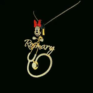 จี้ตัวอักษรคริสเตียนมิกกี้เมาส์สั่งทำพิเศษ สีโรสโกลด์ เงินแท้ 925 ประดับเพชรโมอิสซาไนต์ VVS ราคาสุดคุ้ม - Product Image 4