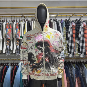 Sweat à capuche en éponge 100% coton personnalisé OEM pour hommes Sweat à capuche à fermeture éclair complète de haute qualité et brodé sur toute la surface - Product Image 1