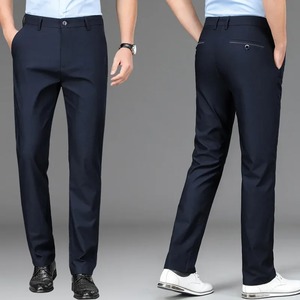 Pantalon long décontracté pour hommes Costume d'affaires noir élastique à quatre côtés à jambe droite Léger pour un usage quotidien Taille moyenne - Product Image 3