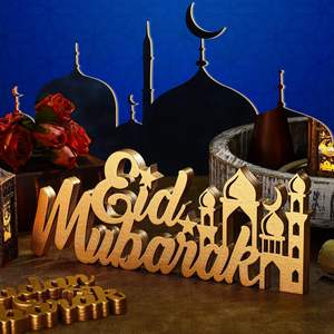 2 Pièces Ramadan Mubarak Panneau en bois Eid Mubarak Décor de table en bois Ramadan Lettre en bois Signe Lune Étoile Décor islamique Mosquée - Product Image 3