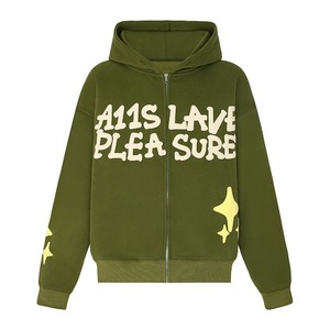 Sweat à capuche demi-zip personnalisé éco-responsable pour homme, impression sérigraphique en relief, broderie vieillie, mélange de coton, automne - Product Image 4