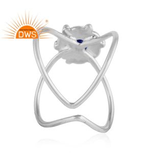 Vente chaude Argent Sterling Oxydé Naturel Lapis Lazuli Gemstone Croix Conception Bague Bijoux Fabricant - Product Image 4