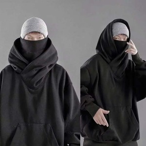 Broderie col roulé à capuche pour hommes japonais Ninja sweats à capuche automne Hip Hop polaire poche homme hoodi Streetwear surdimensionné Y2K - Product Image 3