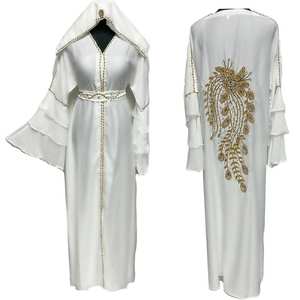 Lujo Modesto Mujeres Satén Abaya Farasha Jalabiya Vestido árabe Cintura natural con obras de piedra - Product Image 1