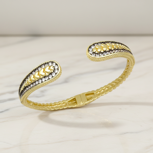 1924BGH Nuevo Brazalete de Cable Chapado en Oro de 14K con Hematita Dorada Mate de Dos Tonos y Pavé de Circonitas, Talla Única para Niños, Casual/Deportivo - Product Image 4