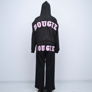 High Waist All Over Print Rhinestone Heavyweight 500 GSM <b>Cropped</b> Hoodie and Flared Sweatpants Set Tracksuit <b>Men</b> - Product Image 6