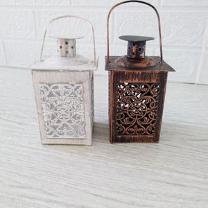 Faroles rústicos de madera y hierro negro - Product Image 1