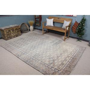 Alfombra vintage, alfombra turca grande de 6.3x9.3 pies, alfombra de lana azul con lunares - Product Image 1