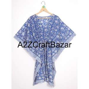 Vestido Kaftan Midi Informal, Sexy, Bohemio, Estampado Floral, 100% Algodón, Lavable, Cuello en V, Manga Corta, Silueta Ajustada - Product Image 2