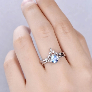 Anillo de Bodas de diamantes y piedra lunar de arcoíris de oro macizo de 18kt, anillos de joyería fina de nuevo diseño de lujo con anillo de diamantes reales - Product Image 5