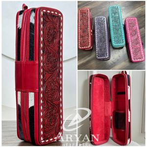 Étui de voyage en cuir de vachette floral, nouveau design de luxe, résistant à la chaleur, avec fermeture éclair, pour fer à friser et lisseur de cheveux - Product Image 1