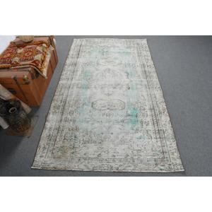 Alfombra Turca Vintage Ecológica de 4.8x8 pies, Azul y Blanca con Diseño Floral, de Lana con Base de Látex - Product Image 1