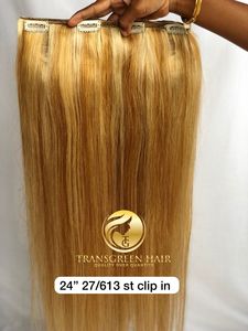 Exportación de calidad superior crudo camboyano visón indio templo virgen 24 ''Color #27/613 Clip recto Ins proveedor indio de cabello de un solo donante - Product Image 3