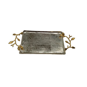 Bandeja Decorativa Rectangular de Metal Martillado con Diseño Atractivo y Asas de Pan de Oro, Plato de Decoración Moderna para el Hogar en Oferta - Product Image 2
